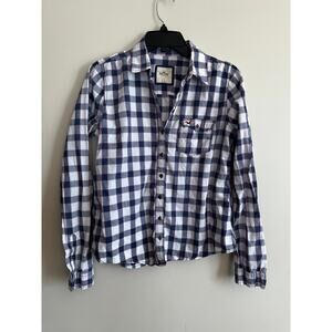 Hollister California Plaid Button Front Shirt Women’s Large Blue Pink
